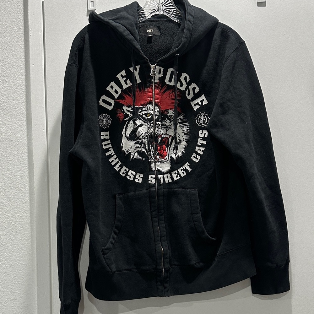 Obey Black and Red Tiger Hoodie